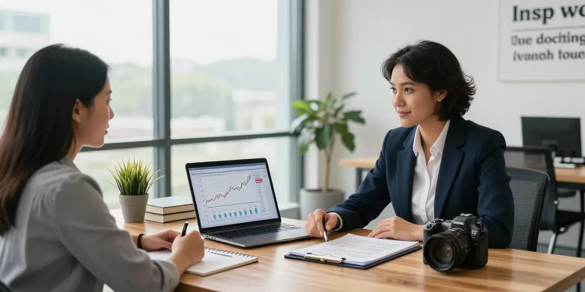 Financial advisor explaining indexfonds investment benefits in a modern office setting.