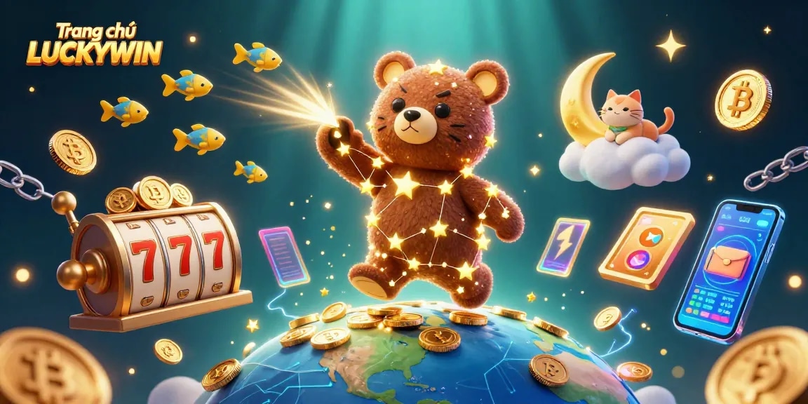 Engage with exciting slot action at Trang chủ LUCKYWIN, featuring a vibrant 3D casino scene.