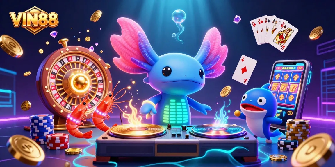 Experience vibrant gaming at VIN88 with lively underwater characters and dazzling casino elements.