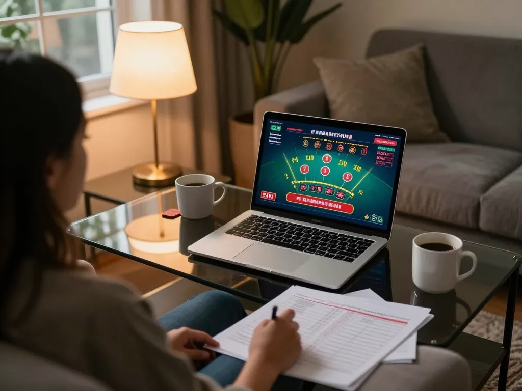 Player engaging with the ee88 online casino gaming experience, showing strategic blackjack gameplay on laptop screen.