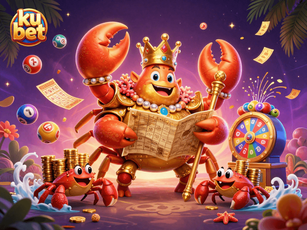 Experience the thrill of ku bet with a vibrant 3D carnival scene filled with lottery balls, golden prizes, and adventurous characters.