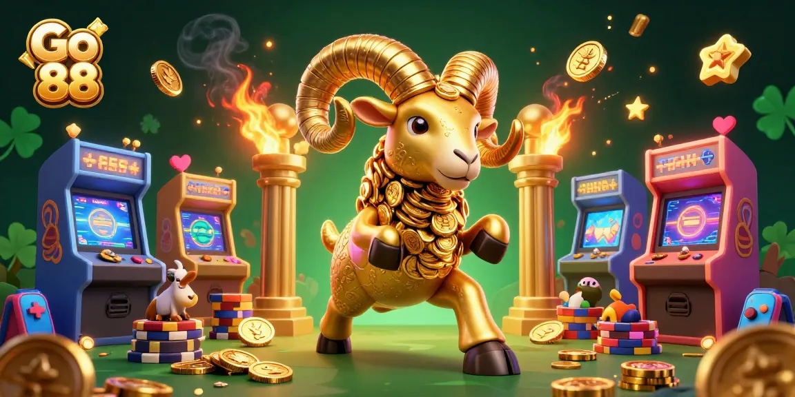 Experience Go 88 with a massive golden ram charging through a 3D casino world of excitement and games.