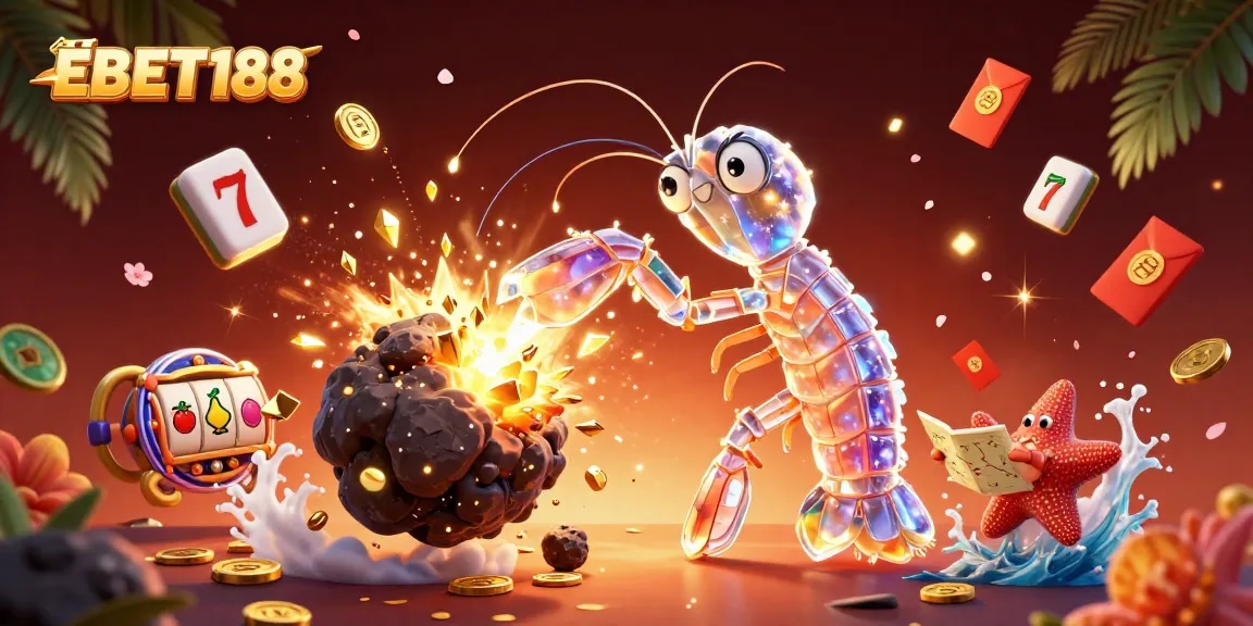 Experience thrilling gameplay at EBET188 with a vibrant scene of cartoon samurai, coins, and slot reels.