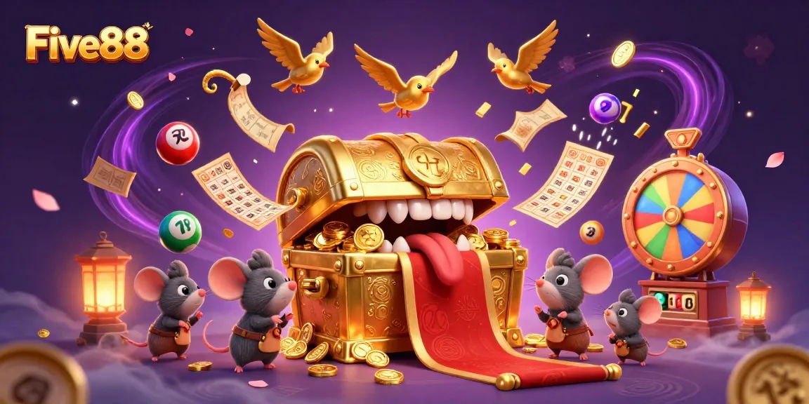 Join the excitement at Five88 with a dynamic lottery game scene filled with treasures and winnings!