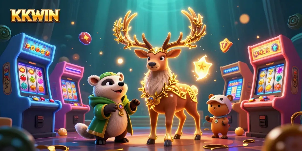 Engage dynamically with KKWIN's vibrant 3D casino themed illustration showcasing gaming elements.