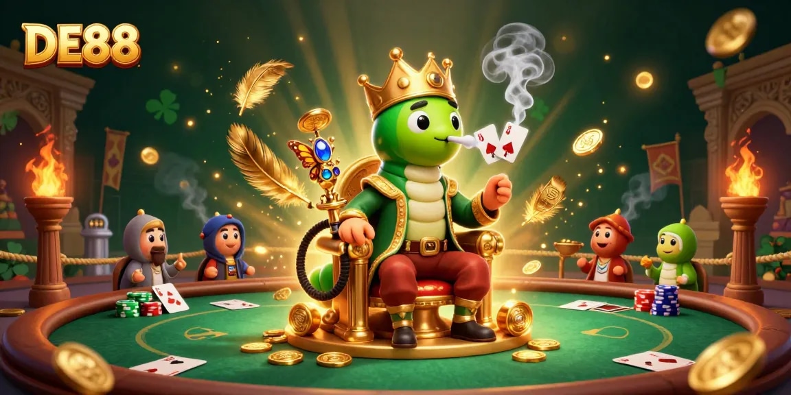 DE88 showcases a vibrant scene of the hookah-master in a casino setting, blending poker elements.