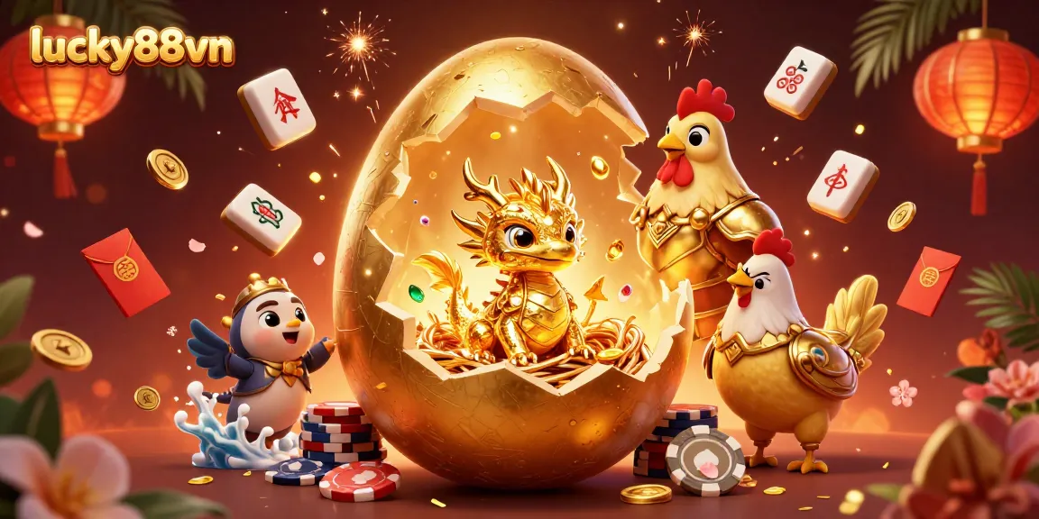 Experience thrilling wins at lucky88vn with a golden dragon on poker chips surrounded by festive casino elements.