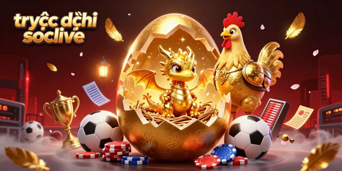 Experience thrilling direct football streaming on Socolive featuring golden dragon and poker chips.