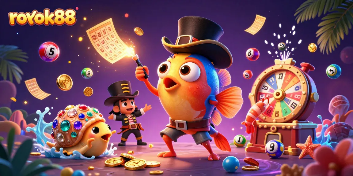 Engage with rokok88 in this vibrant scene featuring a glowing anglerfish attracting golden coins with other charming sea characters