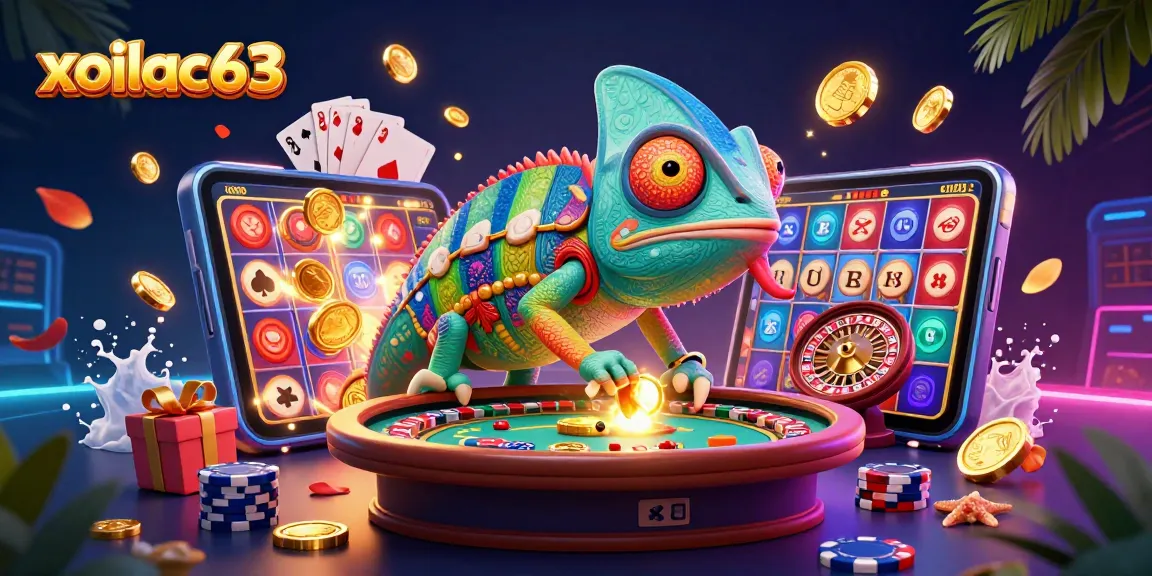 Xoilac63 captures live casino excitement as a chameleon character manages poker games and prizes