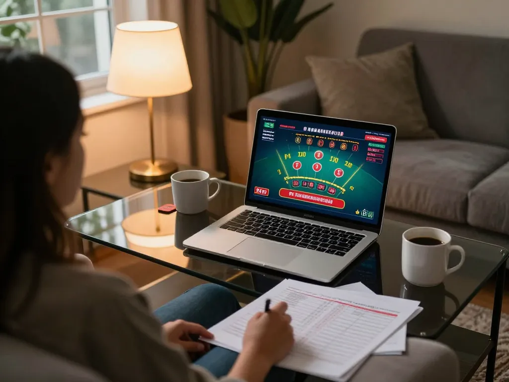 Player engaging with the ee88 online casino gaming experience, showing strategic blackjack gameplay on laptop screen.