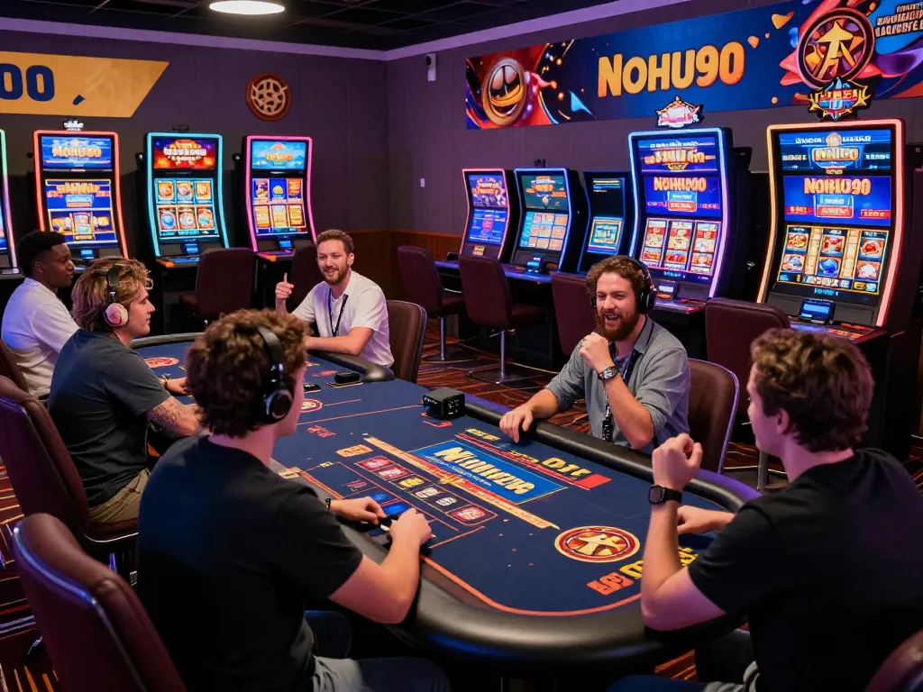 Nohu90 live dealer gaming experience with diverse players in virtual casino setup.