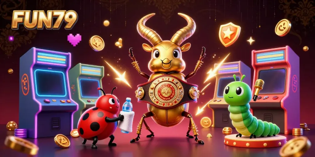 Engage in dynamic gaming at FUN79 with a vibrant and thrilling 3D casino scene.
