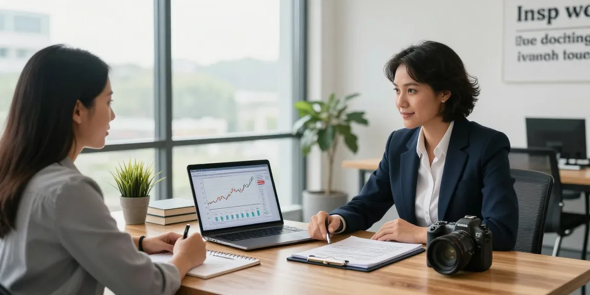Financial advisor explaining indexfonds investment benefits in a modern office setting.