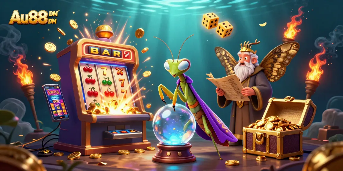 Engage with thrilling games at Au88 DM with vibrant casino elements and fortune teller characters.