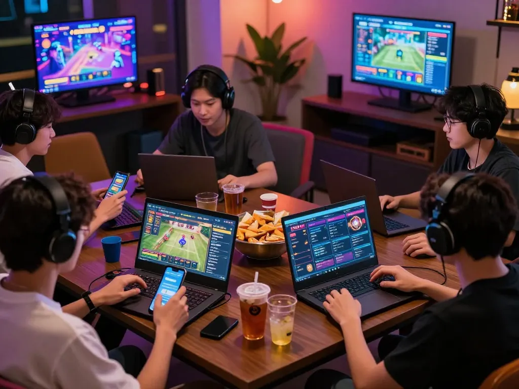Exciting TR88 online gaming scene with players enjoying diverse games in a vibrant lounge atmosphere.