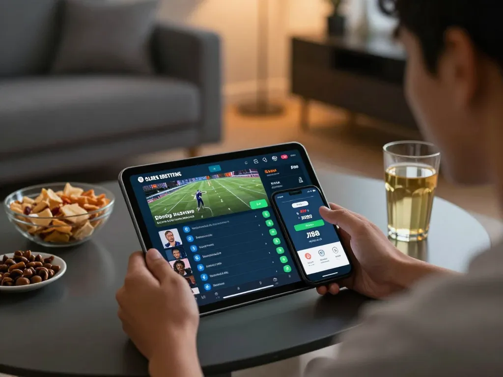 Experience đăng nhập J188 seamlessly as users explore sports betting on a sleek tablet in a modern home.