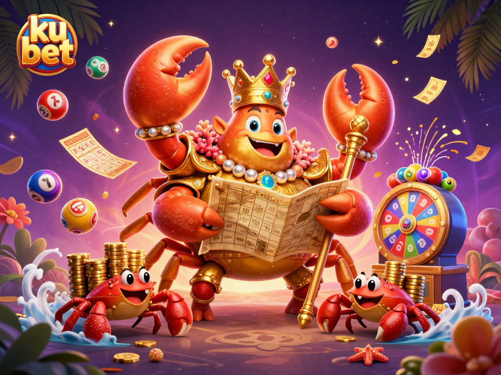 Experience the thrill of ku bet with a vibrant 3D carnival scene filled with lottery balls, golden prizes, and adventurous characters.