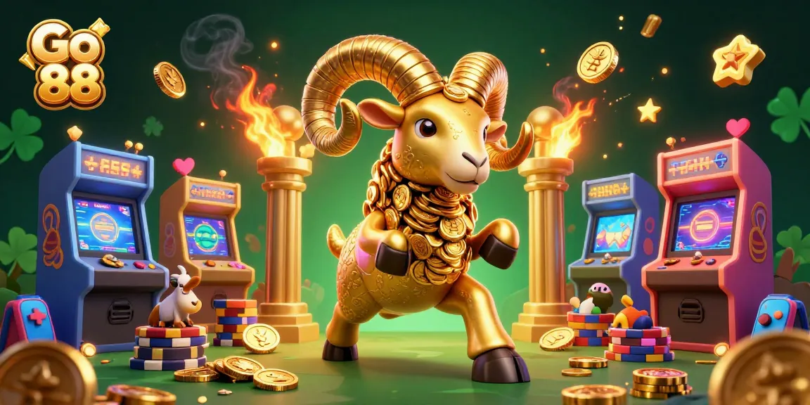 Experience Go 88 with a massive golden ram charging through a 3D casino world of excitement and games.