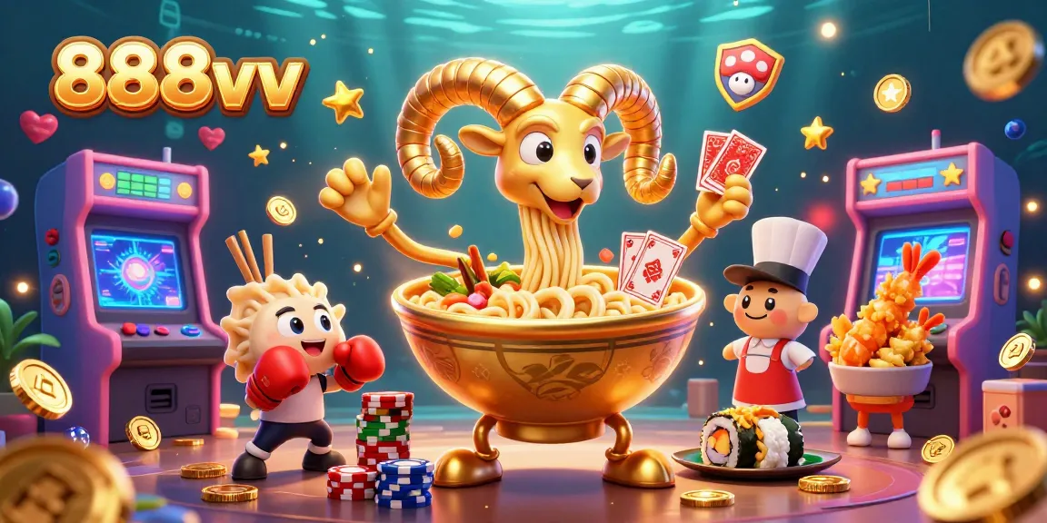 Engage in thrilling games at 888vv, surrounded by vibrant cartoon elements and casino excitement.
