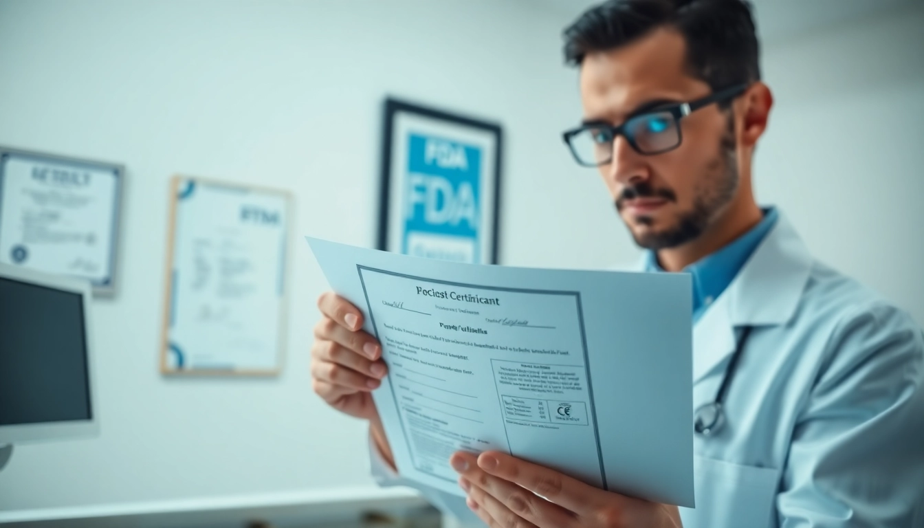 La certificazione fda dispositivi medici viene analizzata da un professionista in un ambiente di lavoro ordinato.