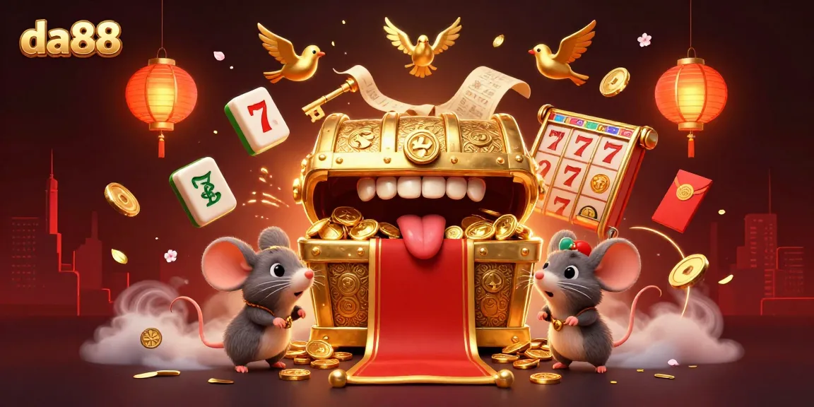 Engage in thrilling gameplay with da88's exciting treasure chest and festive casino elements.