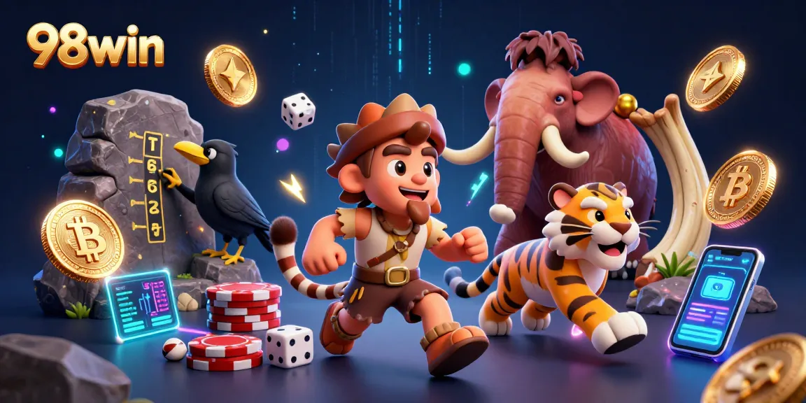 Join the action at 98win while enjoying a vibrant casino scene with neon crypto elements
