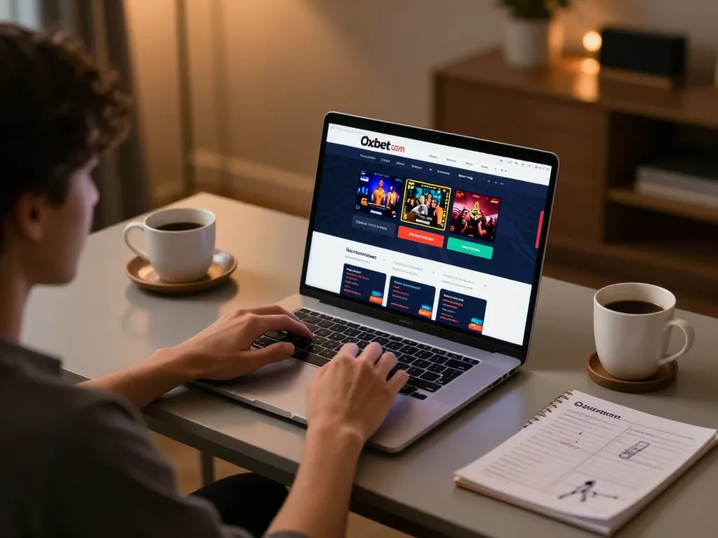 Engaged player navigating Oxbet com online casino for thrilling gambling experience