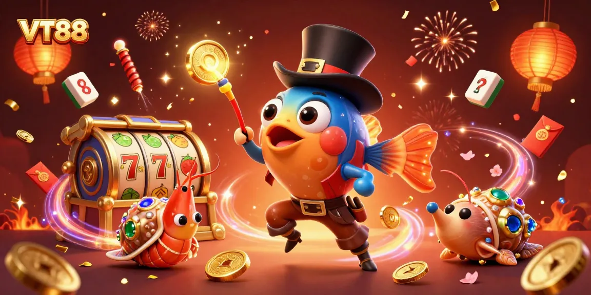 Engage with the vibrant VT88 gaming universe featuring dynamic casino elements and festive visuals.
