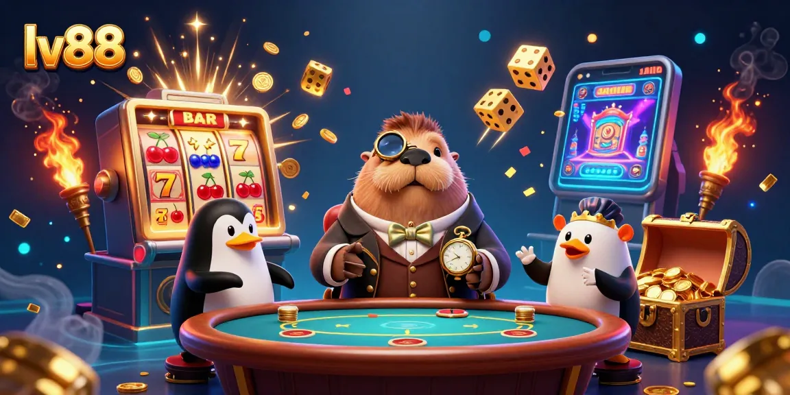 Experience thrilling gameplay at lv88 with a jolly walrus, sophisticated dealer, and bluffing player in a poker scene.