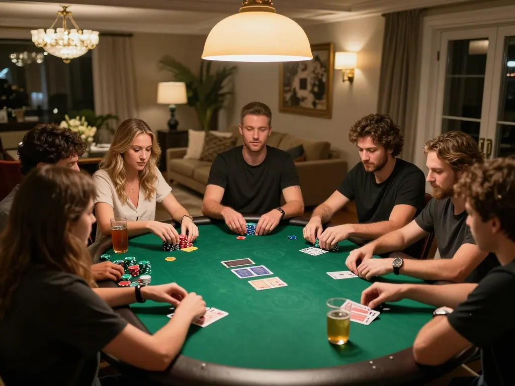 kp88 players enjoying a thrilling poker game during a glamorous evening gathering.