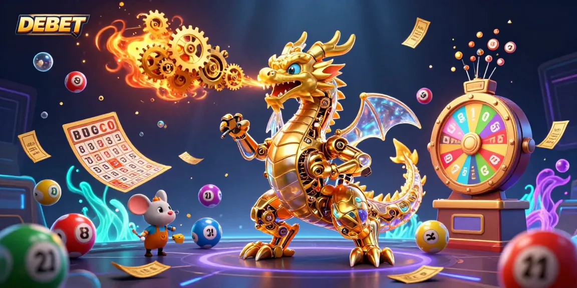 Engage with DEBET by enjoying colorful and dynamic lottery action in a vibrant 3D illustration.