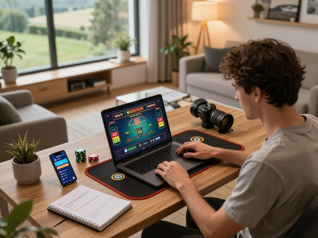 LUCK8 user engaging with live dealer games on laptop, showcasing modern online gambling experience.
