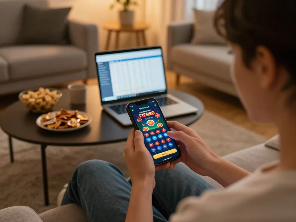 Engaging gameplay on TT88 app in a cozy home environment, highlighting online betting strategy