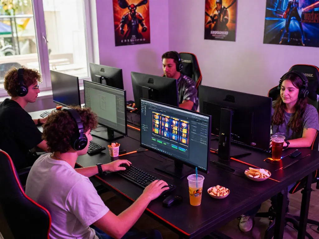 Gamers enjoying a dynamic ROKOK88 slot login session in an immersive gaming setup.