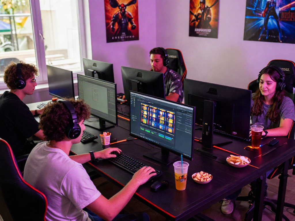 Gamers enjoying a dynamic ROKOK88 slot login session in an immersive gaming setup.