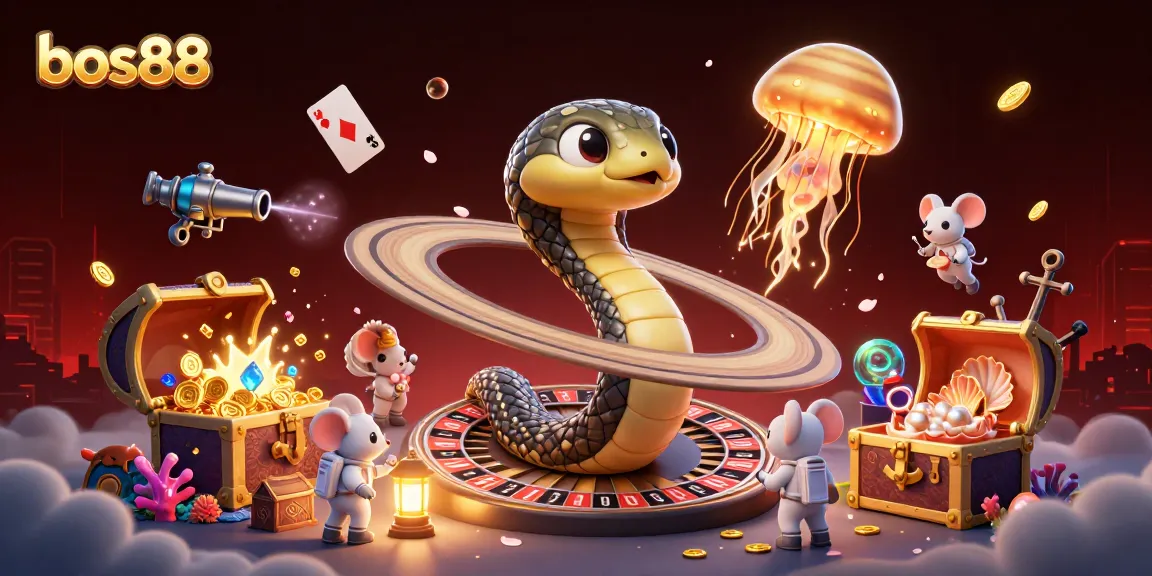 Experience the excitement of bos88 with a dynamic casino scene featuring cosmic characters and vibrant elements.