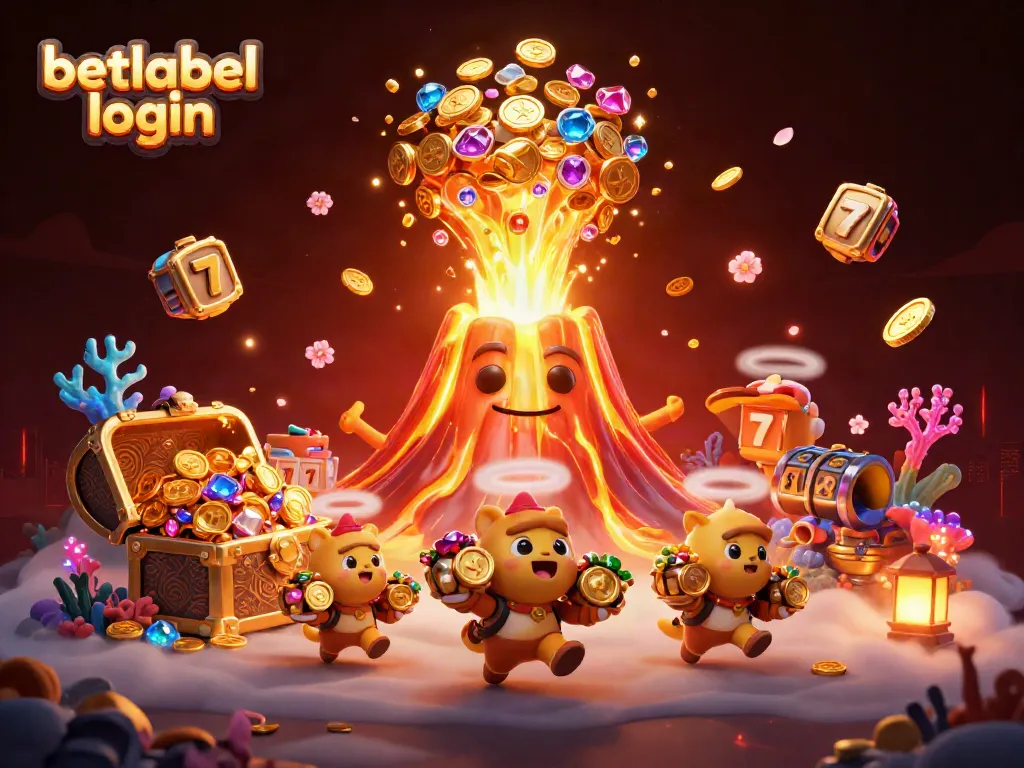 Experience the excitement of the betlabel login with a vibrant 3D illustration filled with casino treasures.