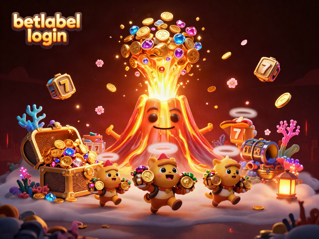 Experience the excitement of the betlabel login with a vibrant 3D illustration filled with casino treasures.