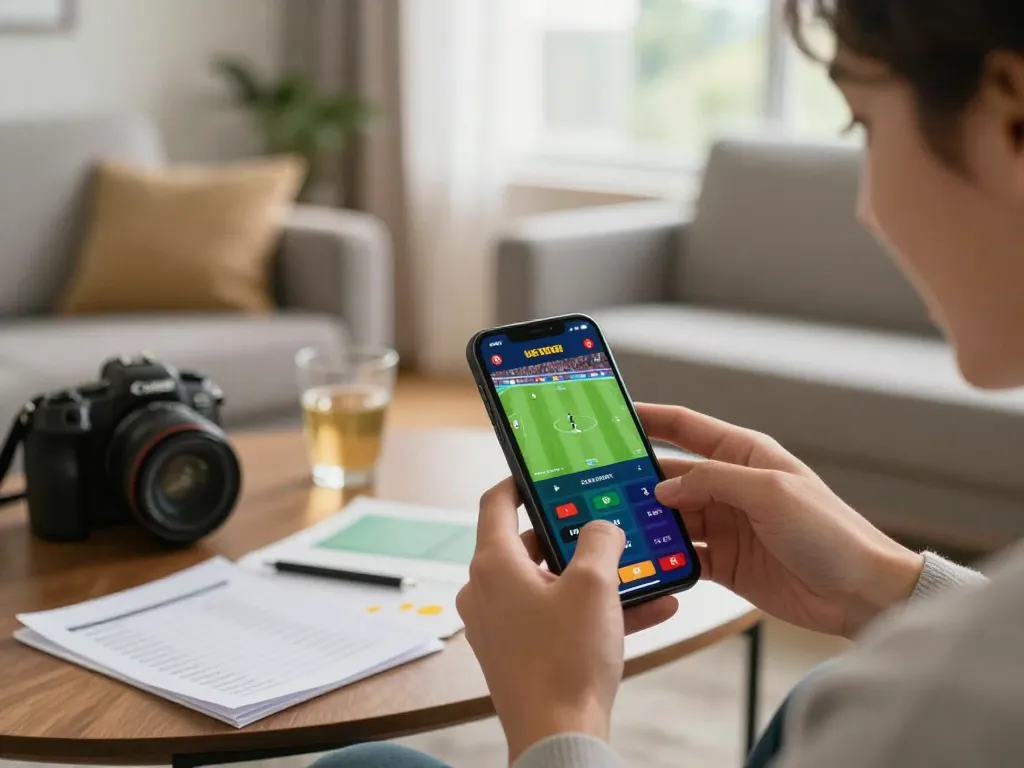 Pengguna mobile SBOBET memasang taruhan olahraga di ruang tamu yang nyaman sambil melacak odds secara langsung.