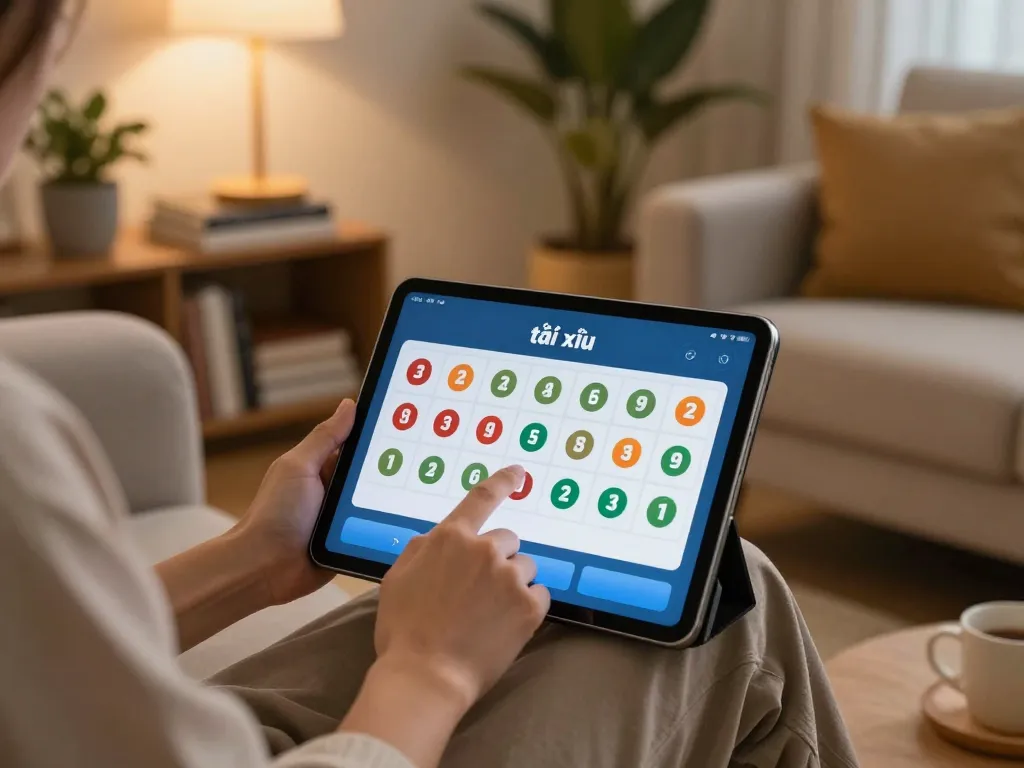 Engaging with the app tài xỉu online in a cozy home setting, showcasing interactive gaming experience.