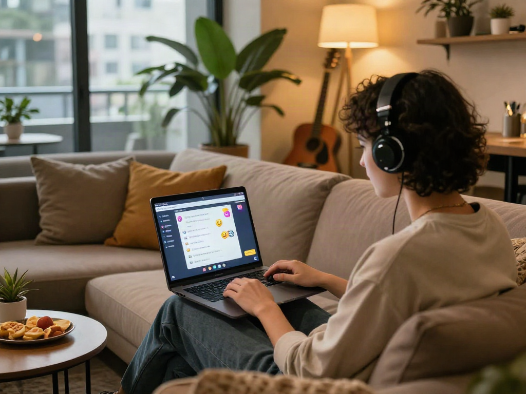 Engaging porn chat ai interaction in a cozy lounge setting, showcasing digital intimacy and connection.