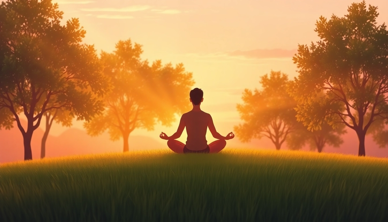 Engaged individual practicing mental wellness through meditation in a tranquil natural setting.