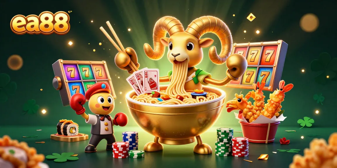 Experience exciting gaming action with ea88's vibrant casino scene featuring cartoon characters and slots.