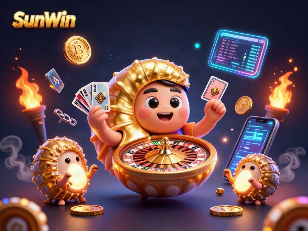 Experience the excitement of SunWin with a vibrant 3D casino scene showcasing a giant nautilus roulette.