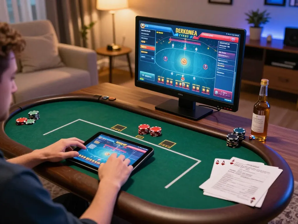 Engaging experience at trang chủ dn88 with online poker gameplay on tablet in a cozy home setting.