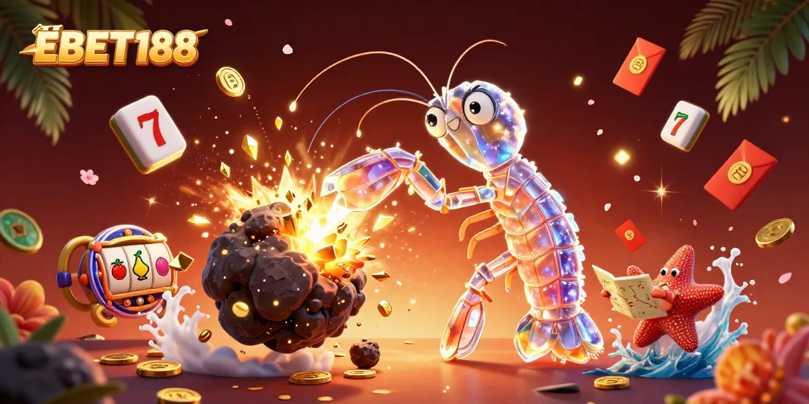 Experience thrilling gameplay at EBET188 with a vibrant scene of cartoon samurai, coins, and slot reels.