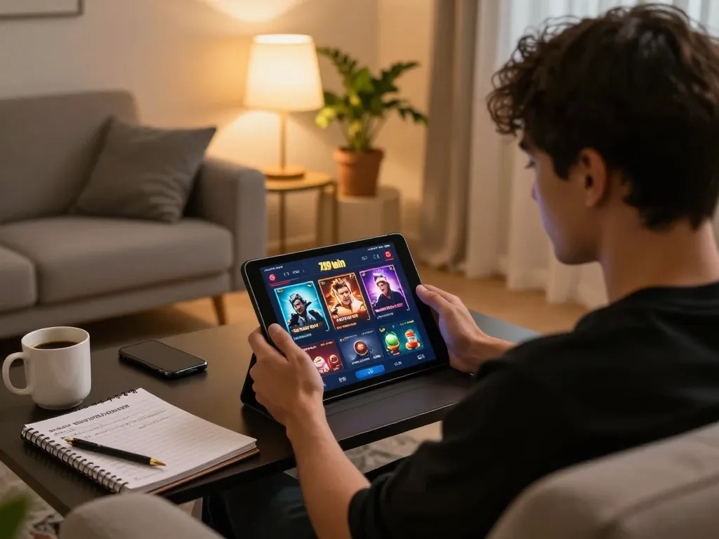 Player enjoying interactive 789 win experience on tablet in a cozy home setting