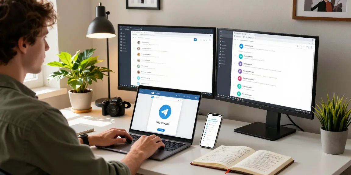 Explore the Telegram Web Version in a modern home office setup showcasing productivity and connectivity.