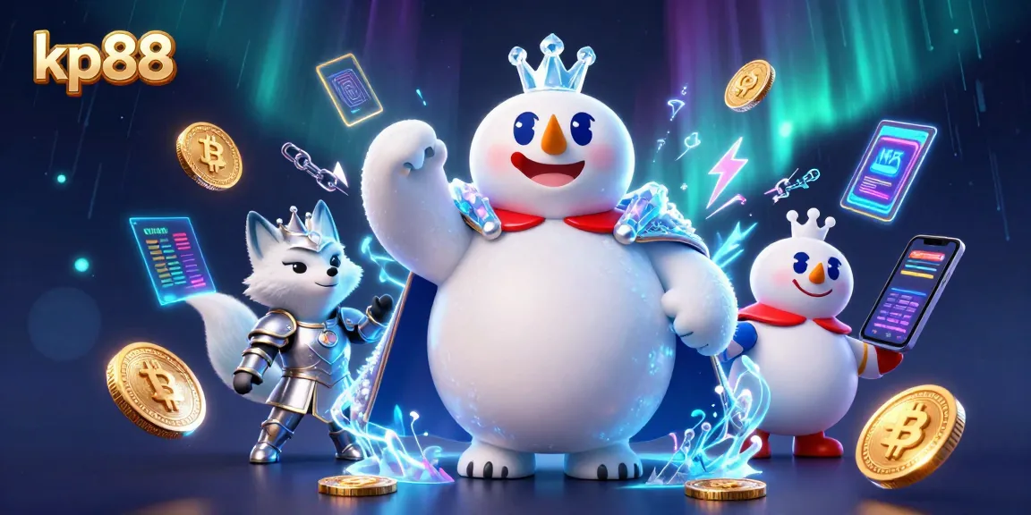 Spin the reels at kp88 with action-packed visuals of a polar bear and fox in a vibrant casino world.